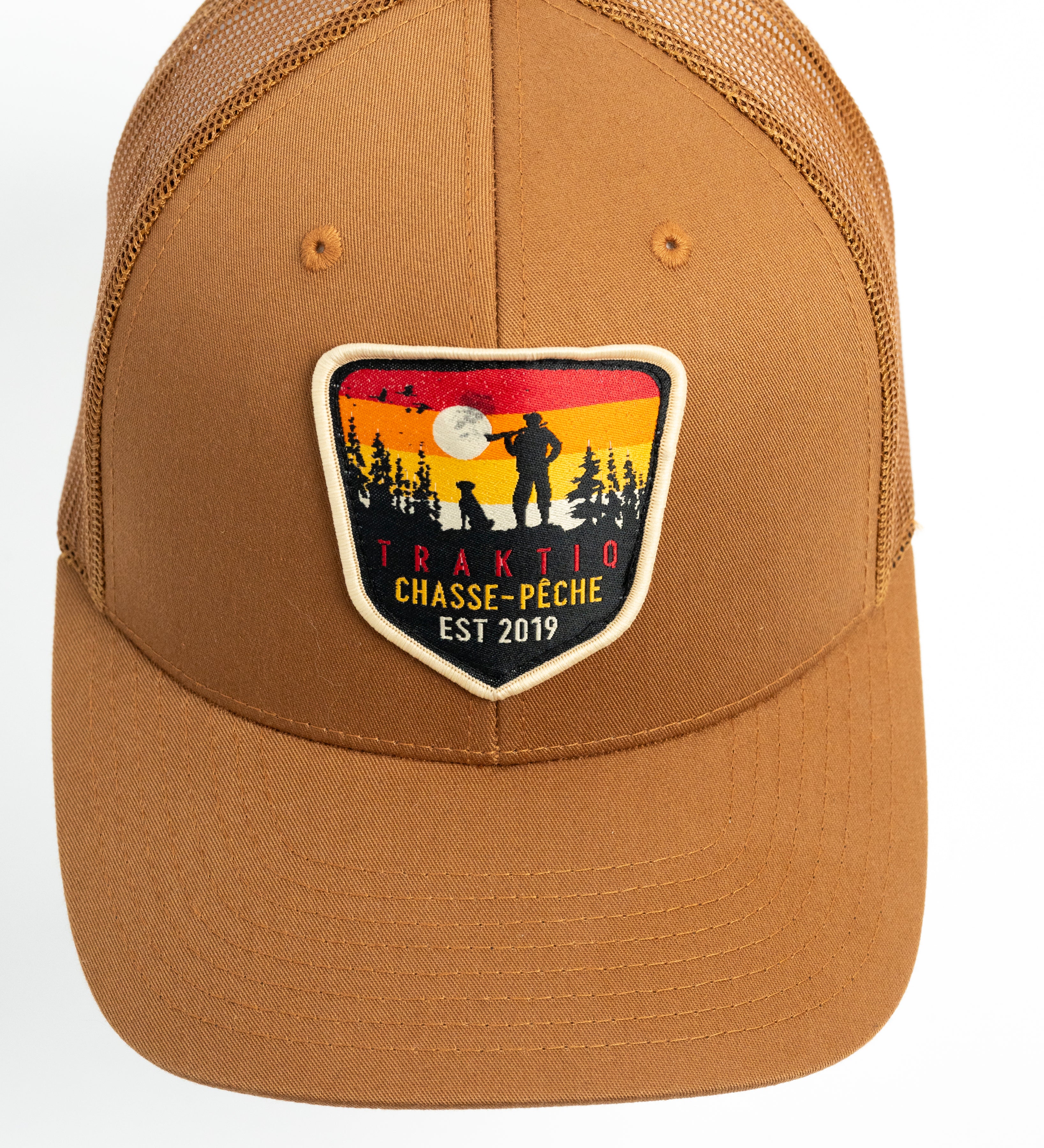 Casquette caramel avec écusson chasse avec chien