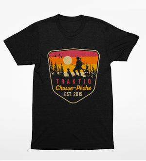 T-Shirt noir - femme - chasseuse avec chien
