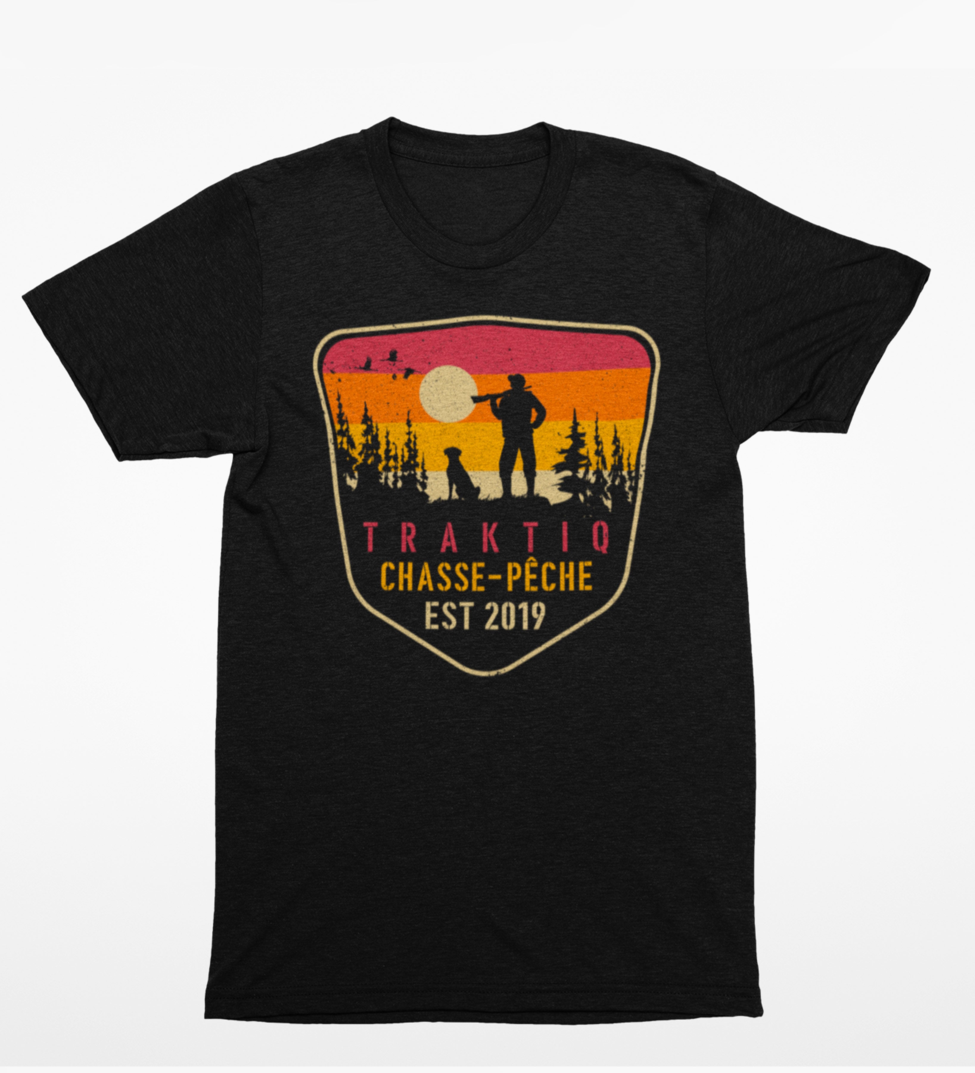 T-Shirt noir - homme - Chasseur avec chien